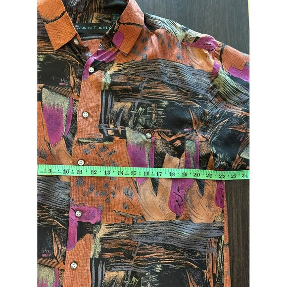 Vintage Santana Men's 100% Silk Abstract Print Button-Up Shirt Size Medium - Picture 6 of 7